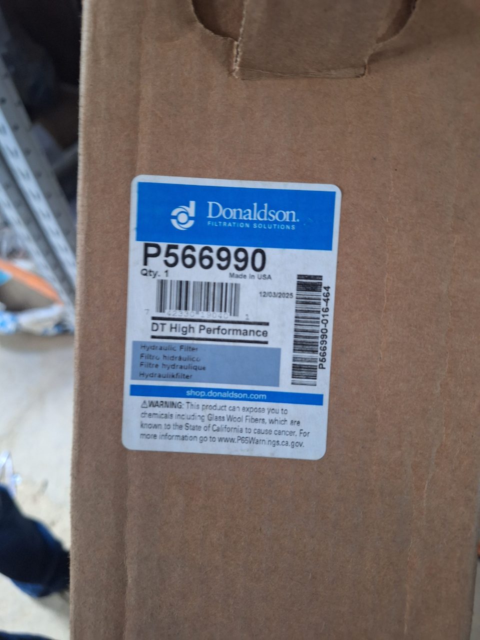 FILTRO HIDRÁULICO DONALDSON P566990 DT HIGH PERFORMANCE